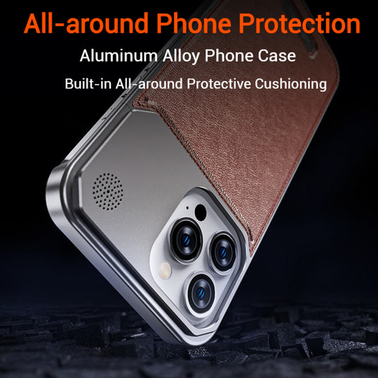 Apple iPhone 15/Pro/Pro Max Leather Titanium Gray Metal Frameless Telescopic Essentials Series Case - i-Station Mobile Phone & Electronic Device Repair and Accessories