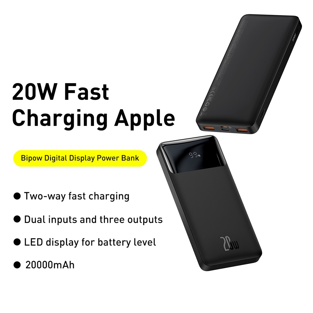 Baseus Bipow Fast Charging Power Bank 20000mAh 20W (Overseas Edition) PPBD050501-Black - i-Station Mobile Phone & Electronic Device Repair and Accessories