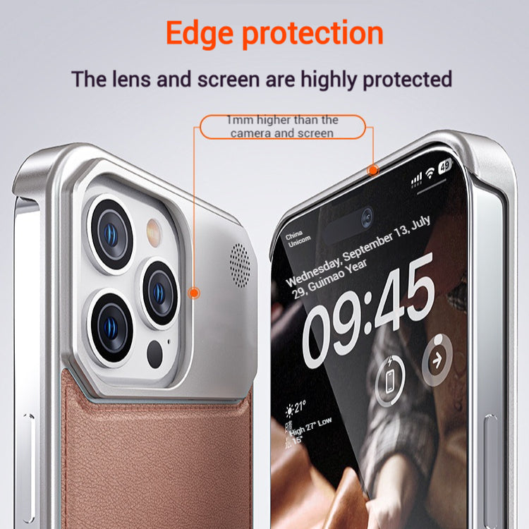 Apple iPhone 15/Pro/Pro Max Leather Titanium Gray Metal Frameless Telescopic Essentials Series Case - i-Station Mobile Phone & Electronic Device Repair and Accessories