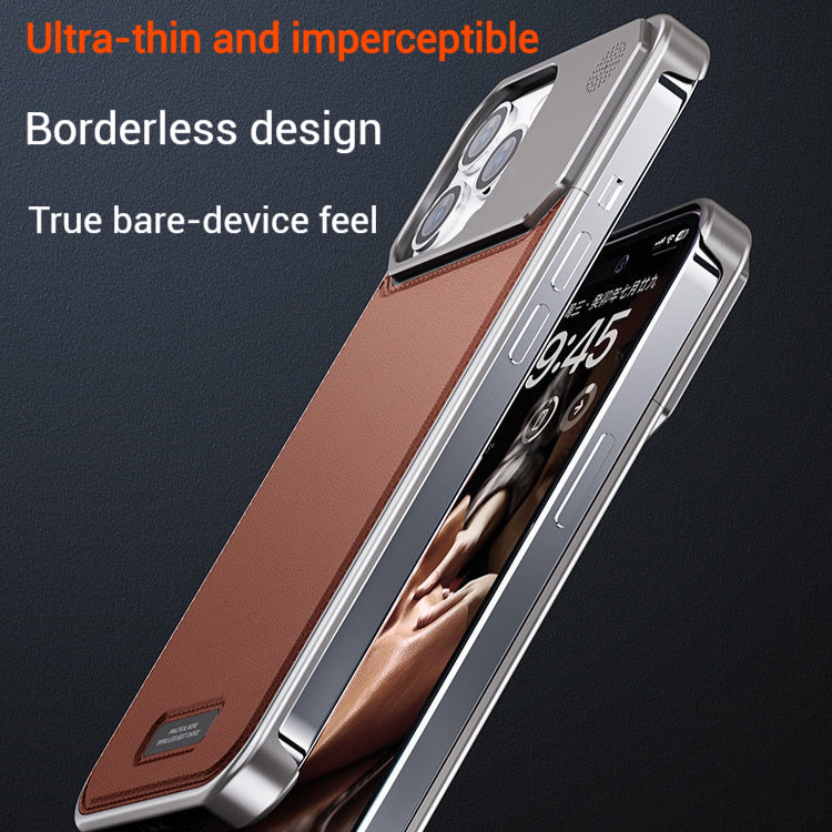 Load image into Gallery viewer, Apple iPhone 15/Pro/Pro Max Leather Titanium Gray Metal Frameless Telescopic Essentials Series Case - i-Station Mobile Phone & Electronic Device Repair and Accessories