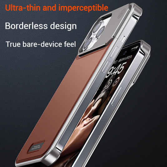 Apple iPhone 15/Pro/Pro Max Leather Titanium Gray Metal Frameless Telescopic Essentials Series Case - i-Station Mobile Phone & Electronic Device Repair and Accessories