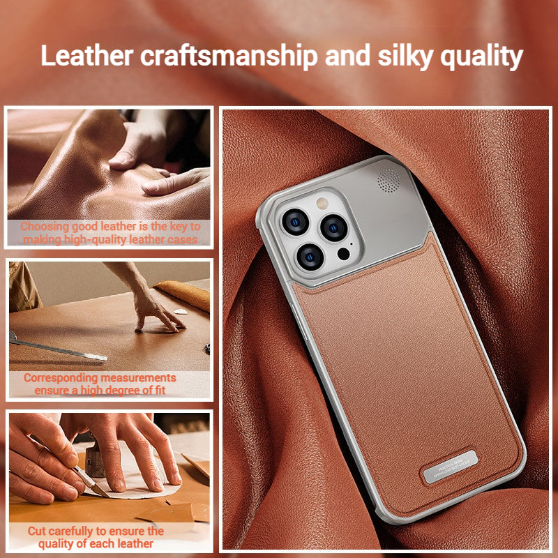 Apple iPhone 15/Pro/Pro Max Leather Titanium Gray Metal Frameless Telescopic Essentials Series Case - i-Station Mobile Phone & Electronic Device Repair and Accessories