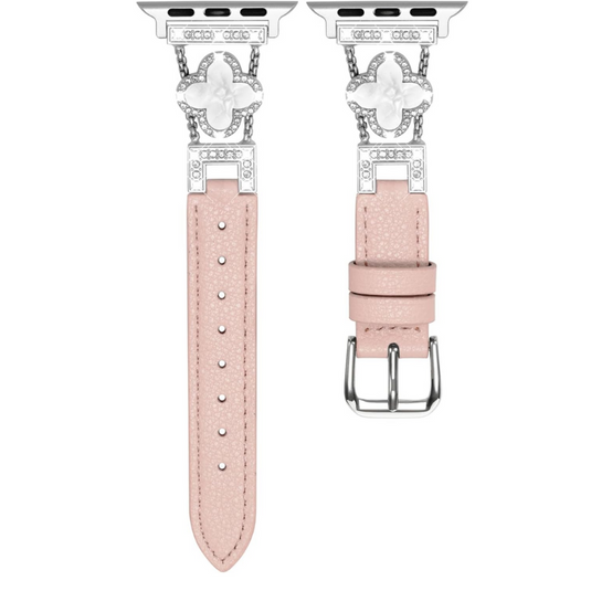 Apple Watch Series 1/2/3/4/5/6/SE/7/8/9/10/Ultra - Fashion Four-leaf Clover Alligator Grain Leather Watch Band - i-Station Mobile Phone & Electronic Device Repair and Accessories