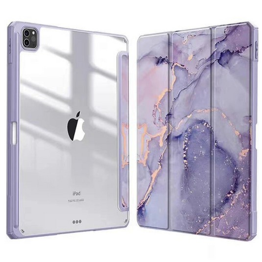 Apple iPad 5/6 9.7'' 5/6th Gen (2017/2018) Painted Marble Transparent Acrylic Flip Case With Pen Slot - i-Station Mobile Phone & Electronic Device Repair and Accessories