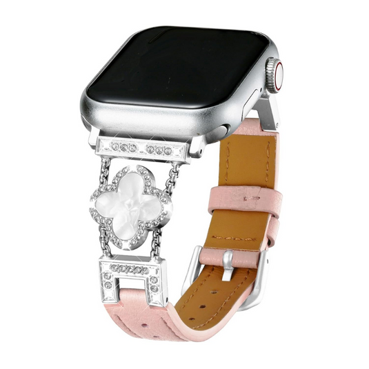 Apple Watch Series 1/2/3/4/5/6/SE/7/8/9/10/Ultra - Fashion Four-leaf Clover Alligator Grain Leather Watch Band - i-Station Mobile Phone & Electronic Device Repair and Accessories