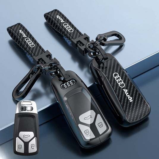 Audi Zinc Alloy + Carbon Fiber Texture Car Key Fob Case Cover For A3, A4, A5, A6, Q2, Q3, Q5, Q7, Q8, e-tron - i-Station Mobile Phone & Electronic Device Repair and Accessories