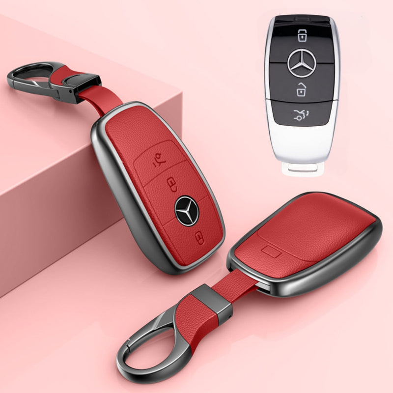 Load image into Gallery viewer, Mercedes Benz Aluminum Alloy Leather Car Key Fob Protection Case Cover For Benz A, C, E, S, G-Class, GLA, GLB, GLC, GLE, GLS, CLA, CLS, EQC - i-Station Mobile Phone & Electronic Device Repair and Accessories