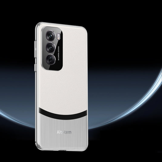 OPPO Reno12/Pro - Electroplated Spliced Vegan Leather Hard-Edge Shockproof Protective Case - i-Station Mobile Phone & Electronic Device Repair and Accessories