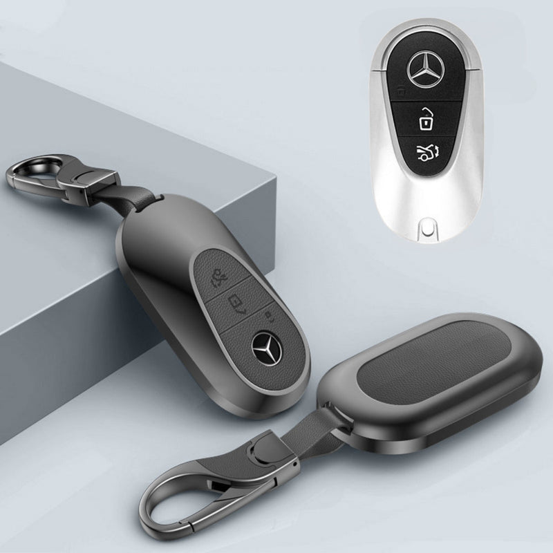 Load image into Gallery viewer, Mercedes Benz Aluminum Alloy Leather Car Key Fob Protection Case Cover For Benz A, C, E, S, G-Class, GLA, GLB, GLC, GLE, GLS, CLA, CLS, EQC - i-Station Mobile Phone & Electronic Device Repair and Accessories