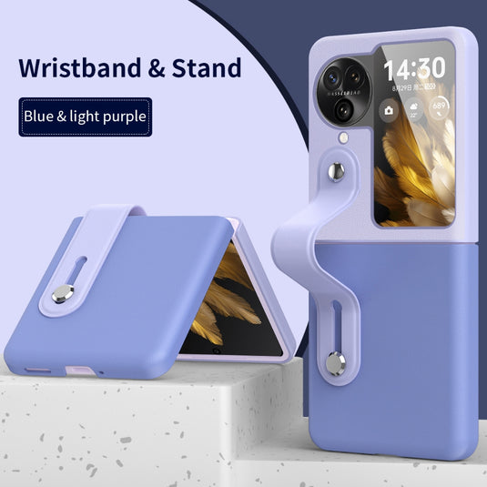 OPPO Find N2 Flip (CPH2437, PGT110) - Fashionable Leather Wrist Strap Stand Phone Case - i-Station Mobile Phone & Electronic Device Repair and Accessories