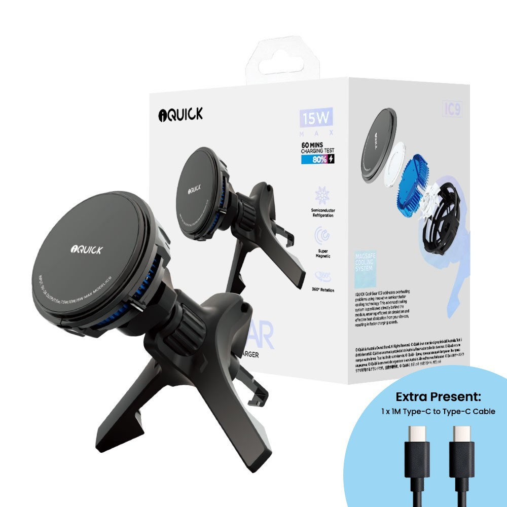 iQuick Magnetic Car Mount Charger with Cooling Semiconductor Radiator IC9 COOLGEAR 15W (IQUICK-C9)-Black - i-Station Mobile Phone & Electronic Device Repair and Accessories