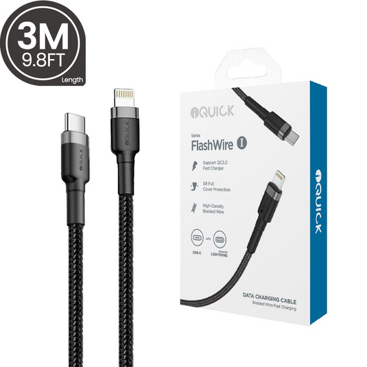 iQuick Braided USB-C to Lightning Fast Charging Cable 3M - i-Station Mobile Phone & Electronic Device Repair and Accessories