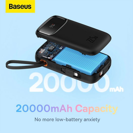 Baseus Qpow2 Dual-Cable Digital Display Fast Charge Power Bank 20000mAh 22.5W - i-Station Mobile Phone & Electronic Device Repair and Accessories