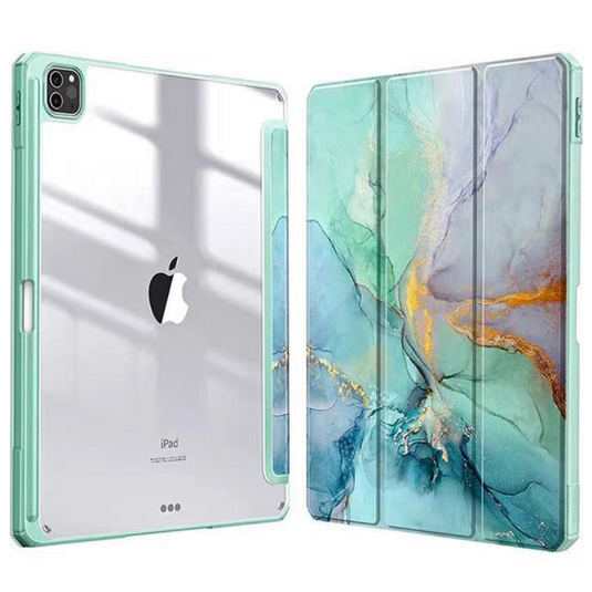 Apple iPad 5/6 9.7'' 5/6th Gen (2017/2018) Painted Marble Transparent Acrylic Flip Case With Pen Slot - i-Station Mobile Phone & Electronic Device Repair and Accessories