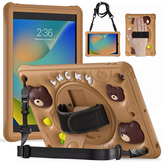 Apple iPad 7/8/9 10.2" 7/8/9th Gen (2019/2020/2021) 3D Cartoon Silicone Rugged 360°Rotating Hand Strap Stand Case - i-Station Mobile Phone & Electronic Device Repair and Accessories