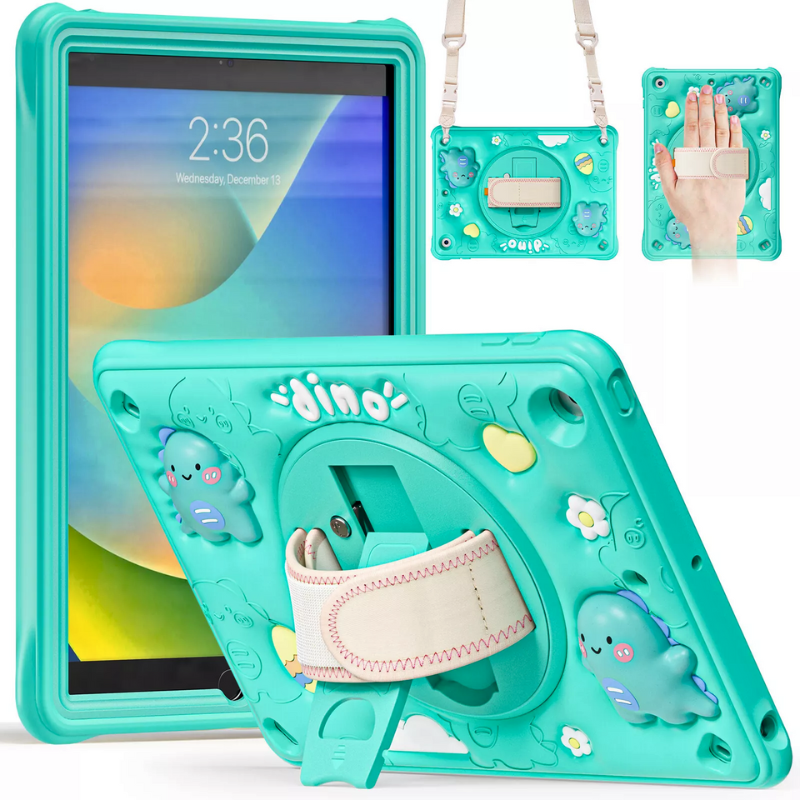 Load image into Gallery viewer, Apple iPad 7/8/9 10.2" 7/8/9th Gen (2019/2020/2021) 3D Cartoon Silicone Rugged 360°Rotating Hand Strap Stand Case - i-Station Mobile Phone & Electronic Device Repair and Accessories