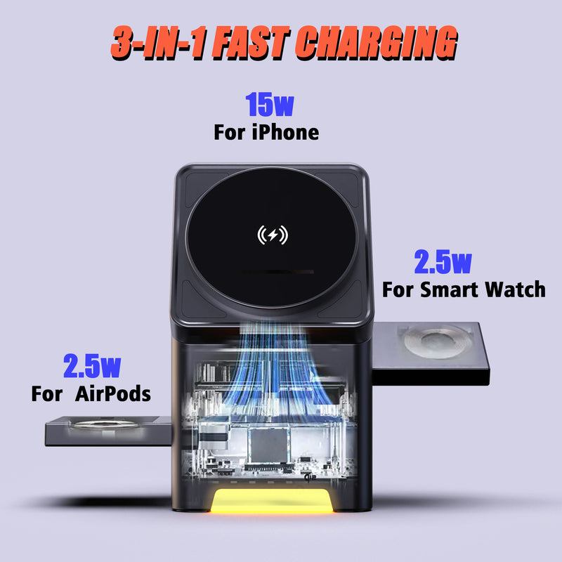 Load image into Gallery viewer, 3 in 1 Wireless Charging Station for Apple MagSafe Charger Stand, Qi2 Wireless Charger,15W Magnetic Charger Dock for iPhone 16,15,14,13,12, for Apple Watch,AirPods - i-Station Mobile Phone & Electronic Device Repair and Accessories