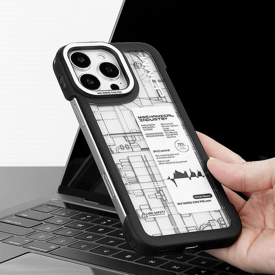 Apple iPhone 16/Pro/ Pro Max borderless mechanical designer blueprint design style Shockproof Fashion Series Case - i-Station Mobile Phone & Electronic Device Repair and Accessories