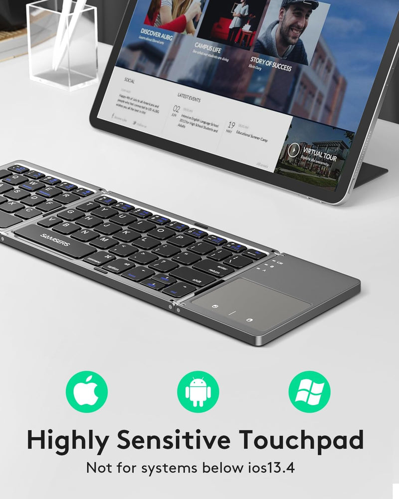 Load image into Gallery viewer, Foldable Bluetooth Keyboard with Touchpad Portable Wireless Keyboard , Rechargeable Full Size Ultra Slim Pocket Folding Keyboard for Android Windows iOS Tablet And Mobile Phone - i-Station Mobile Phone & Electronic Device Repair and Accessories
