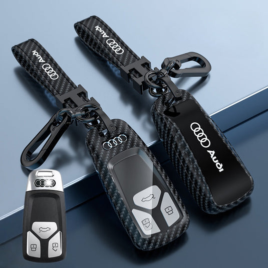 Audi Zinc Alloy + Carbon Fiber Texture Car Key Fob Case Cover For A3, A4, A5, A6, Q2, Q3, Q5, Q7, Q8, e-tron - i-Station Mobile Phone & Electronic Device Repair and Accessories