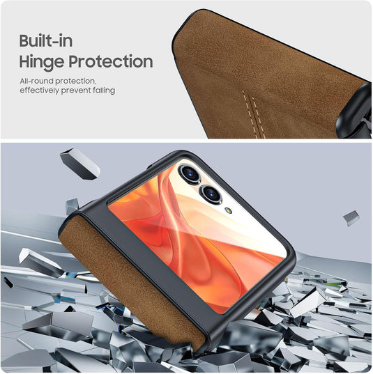 Motorola Moto Razr 50 Ultra/Razr Plus 2024 - Hinge Protection & Thin PU Leather Matte PC Shockproof Case With 1PC Tempered Glass Outer Screen Protector - i-Station Mobile Phone & Electronic Device Repair and Accessories
