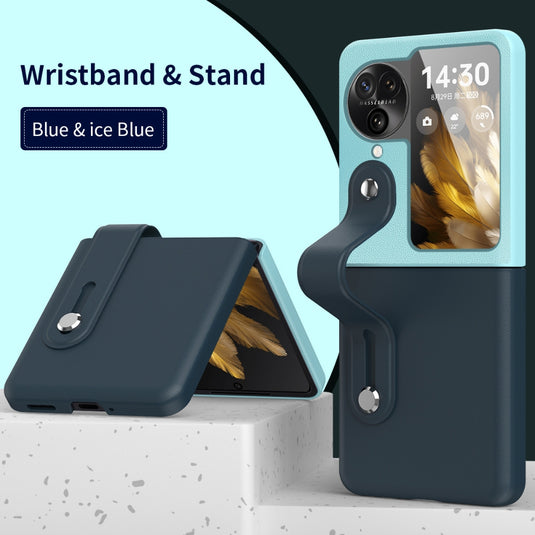 OPPO Find N2 Flip (CPH2437, PGT110) - Fashionable Leather Wrist Strap Stand Phone Case - i-Station Mobile Phone & Electronic Device Repair and Accessories