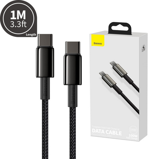 Baseus Tungsten Gold Fast Charging Data Cable Type-C to Type-C 100W 1M Compatible for iPhone 15 16 Series - i-Station Mobile Phone & Electronic Device Repair and Accessories