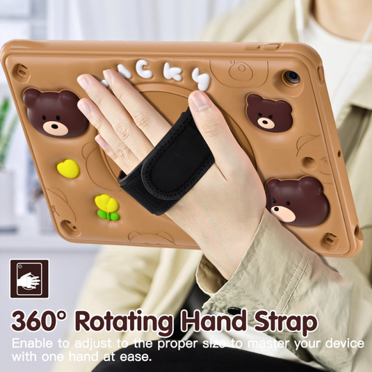 Apple iPad 7/8/9 10.2" 7/8/9th Gen (2019/2020/2021) 3D Cartoon Silicone Rugged 360°Rotating Hand Strap Stand Case - i-Station Mobile Phone & Electronic Device Repair and Accessories