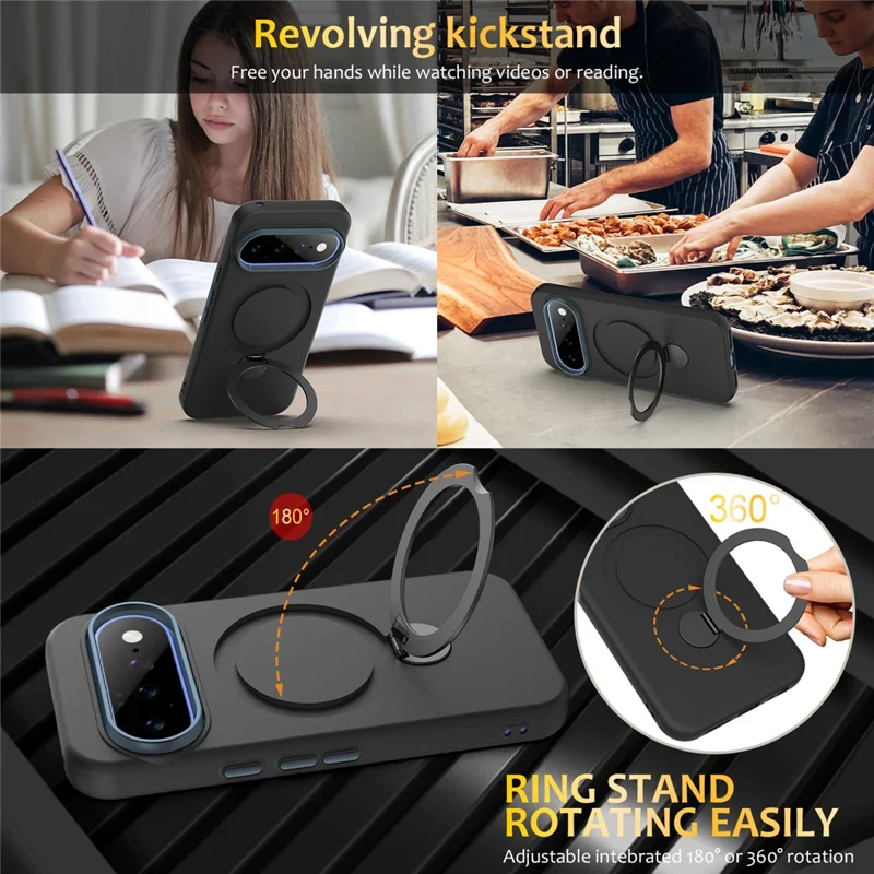 Google Pixel 11 / Pro PU+PC Rotating Ring Stand Magnetic Phone Case - i-Station Mobile Phone & Electronic Device Repair and Accessories