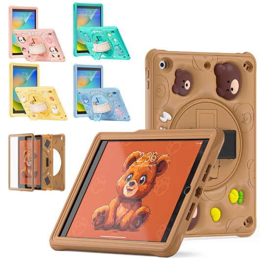 Apple iPad 7/8/9 10.2" 7/8/9th Gen (2019/2020/2021) 3D Cartoon Silicone Rugged 360°Rotating Hand Strap Stand Case - i-Station Mobile Phone & Electronic Device Repair and Accessories