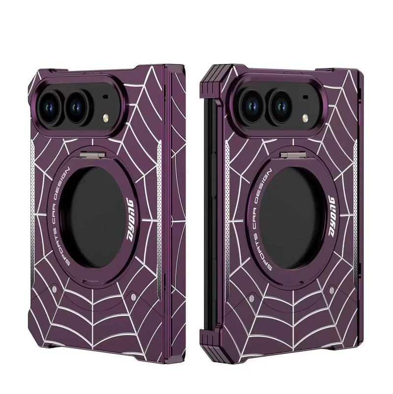 Load image into Gallery viewer, Apple iPhone Duo Frameless Mecha Metal Spiderman Rotating Magnetic Stand Case