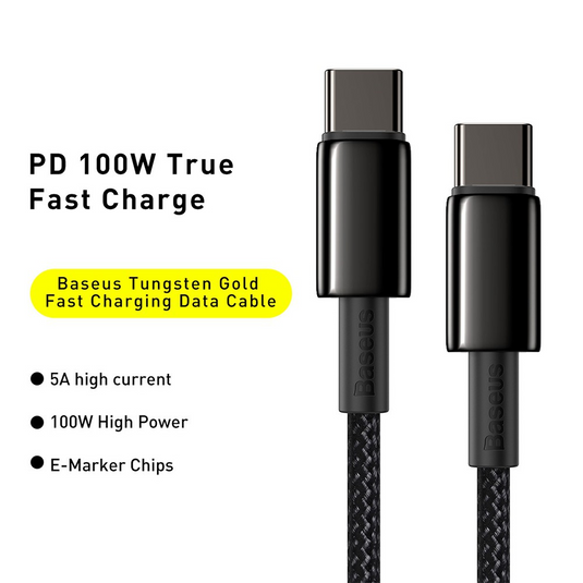 Baseus Tungsten Gold Fast Charging Data Cable Type-C to Type-C 100W 1M Compatible for iPhone 15 16 Series - i-Station Mobile Phone & Electronic Device Repair and Accessories