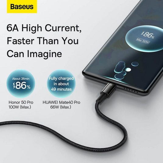Baseus Tungsten Gold Fast Charging Data Cable USB to Type-C 100W 2m - Black - i-Station Mobile Phone & Electronic Device Repair and Accessories