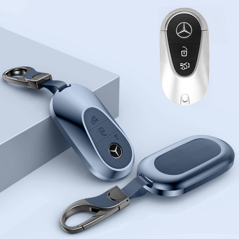 Load image into Gallery viewer, Mercedes Benz Aluminum Alloy Leather Car Key Fob Protection Case Cover For Benz A, C, E, S, G-Class, GLA, GLB, GLC, GLE, GLS, CLA, CLS, EQC - i-Station Mobile Phone & Electronic Device Repair and Accessories