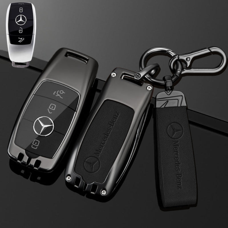 Load image into Gallery viewer, Mercedes Benz Alloy + Leather Protection Car Key Fob Case Cover For Benz A, B, C, E, S, G-Class, GLA, GLB, GLC, GLE, GLS, CLA, CLS, EQC - i-Station Mobile Phone & Electronic Device Repair and Accessories