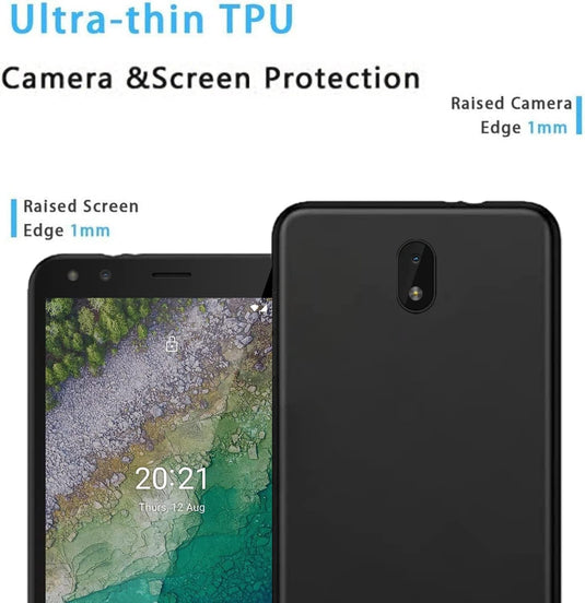 Nokia C01 Plus - Shield Soft TPU Cover Matte Anti-scratch Anti-fingerprint Case With 2PC 9H Tempered Glass Screen Protector - i-Station Mobile Phone & Electronic Device Repair and Accessories