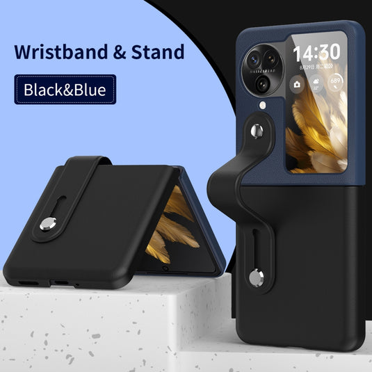 OPPO Find N2 Flip (CPH2437, PGT110) - Fashionable Leather Wrist Strap Stand Phone Case - i-Station Mobile Phone & Electronic Device Repair and Accessories