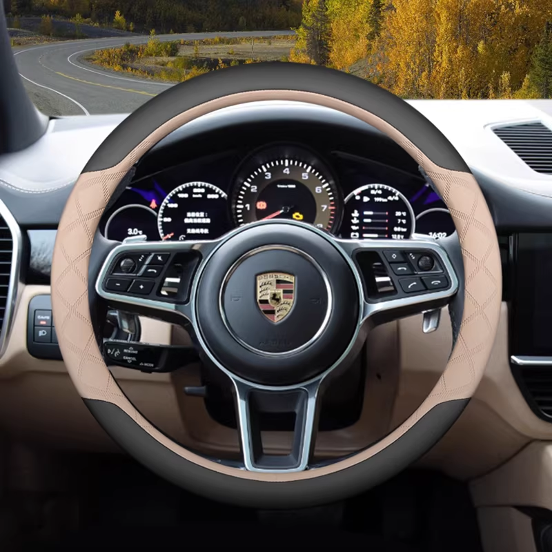 Load image into Gallery viewer, Porsche Nappa Leather Ultra-thin Steering Wheel Cover for Macan, Taycan, Cayenne, 718, Panamera