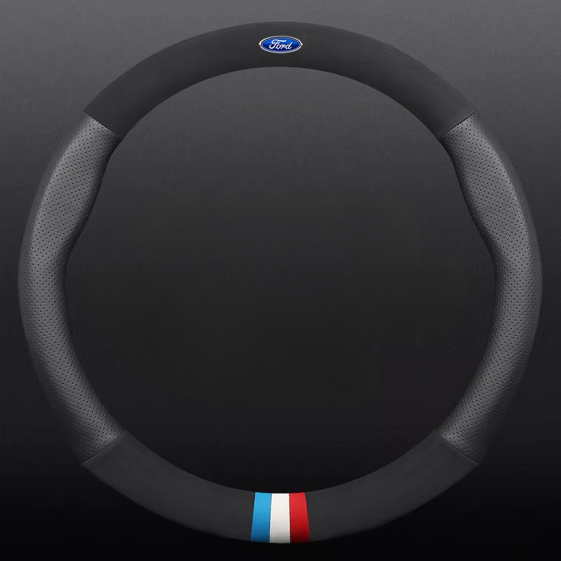 Load image into Gallery viewer, Ford Leather & Carbon Fiber Car Steering Wheel Covers for Mondeo, Focus, Edge, Escort, Kuga, Escape, Taurus