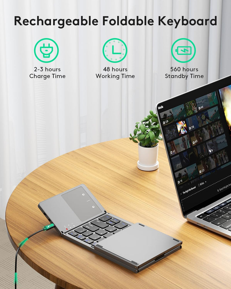 Load image into Gallery viewer, Foldable Bluetooth Keyboard with Touchpad Portable Wireless Keyboard , Rechargeable Full Size Ultra Slim Pocket Folding Keyboard for Android Windows iOS Tablet And Mobile Phone - i-Station Mobile Phone & Electronic Device Repair and Accessories