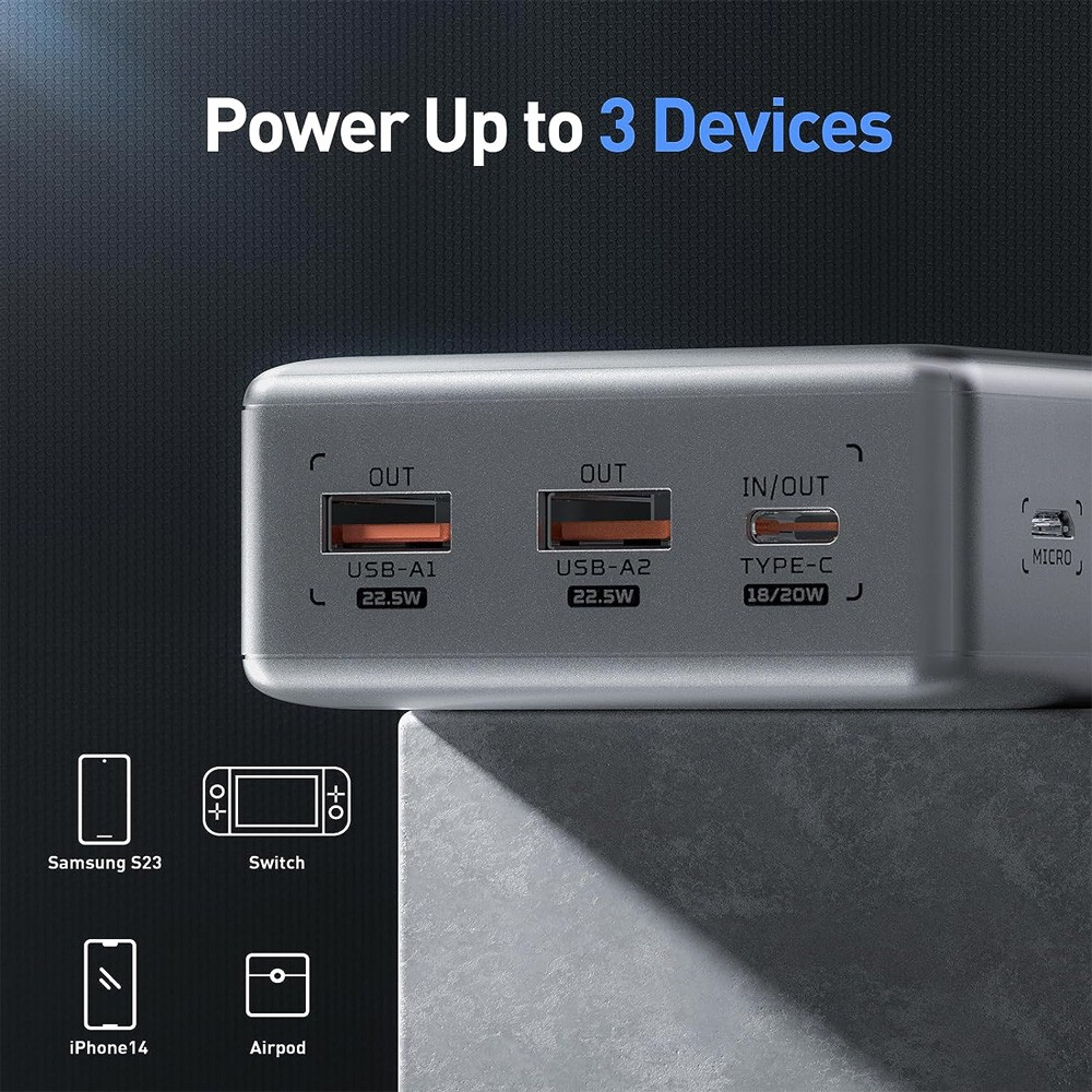 MOVE SPEED Large Capacity Power Bank 20000mAh 22.5W (YSPBE20) - Silver - i-Station Mobile Phone & Electronic Device Repair and Accessories