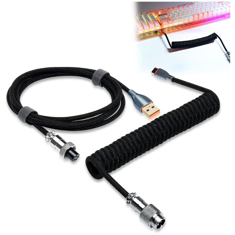 Custom Coiled 1.8M USB C Cable for Gaming Keyboard, Double-Sleeved Mechanical Keyboard Cable with Detachable Metal Aviator - i-Station Mobile Phone & Electronic Device Repair and Accessories