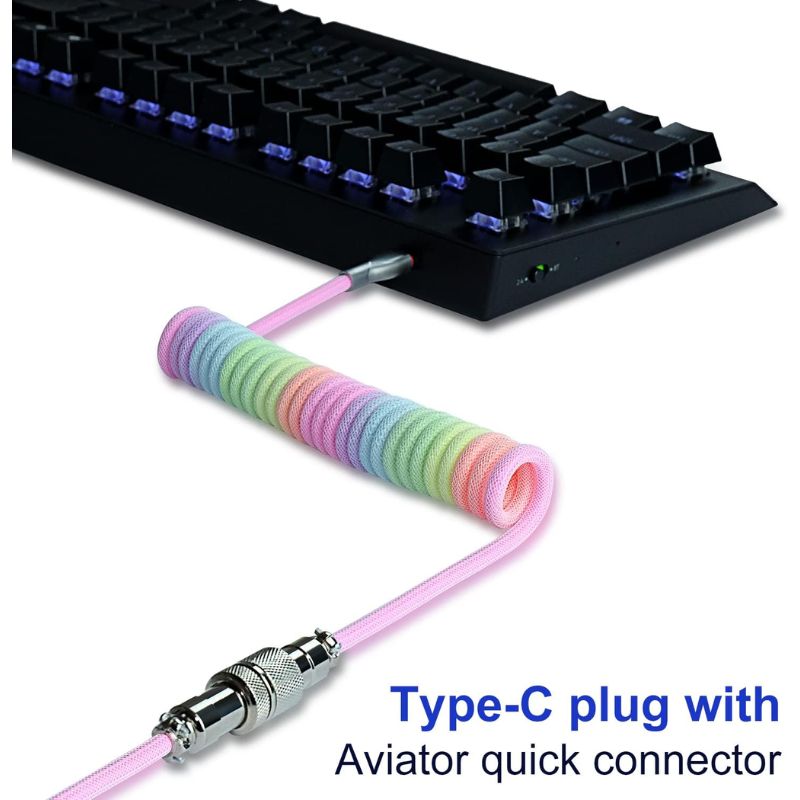 Custom Coiled 1.8M USB C Cable for Gaming Keyboard, Double-Sleeved Mechanical Keyboard Cable with Detachable Metal Aviator - i-Station Mobile Phone & Electronic Device Repair and Accessories
