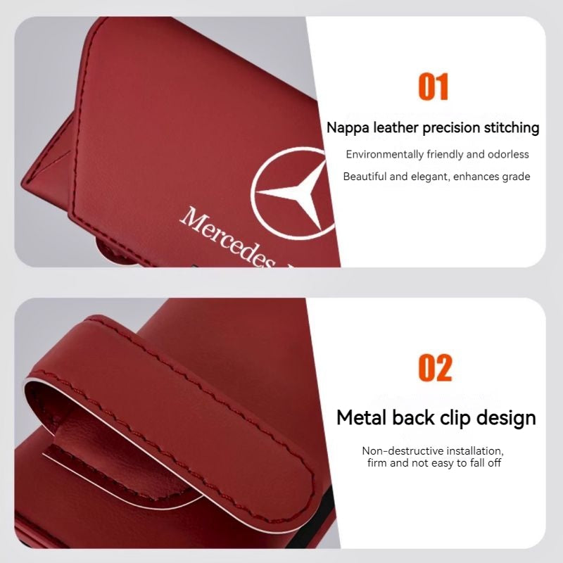 Load image into Gallery viewer, Mercedes-Benz Nappa Leather Car Sunglasses Holder for C-Class, E-Class, A-Class, E300L, GLA, GLC, GLB200/CLA — In-Car Sunglasses Clip Accessory