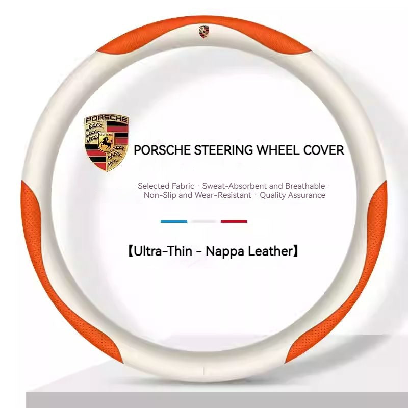 Load image into Gallery viewer, Porsche Genuine Leather Spliced Design with Breathable & Anti-Slip Grip Steering Wheel Cover For 718, Macan, Cayenne, Panamera, 911