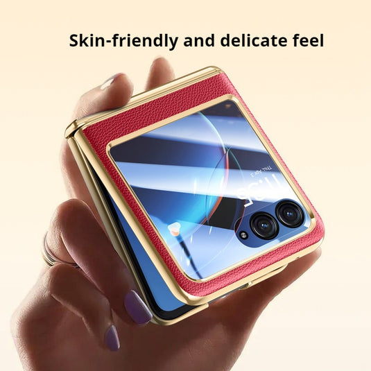 Motorola Moto Razr 40 Ultra Electroplated Chain Shockproof Plain Leather Essentials Series Case With Screen Protector - i-Station Mobile Phone & Electronic Device Repair and Accessories