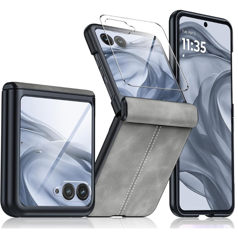 Load image into Gallery viewer, Motorola Moto Razr 50 Ultra/Razr Plus 2024 - Hinge Protection & Thin PU Leather Matte PC Shockproof Case With 1PC Tempered Glass Outer Screen Protector - i-Station Mobile Phone & Electronic Device Repair and Accessories