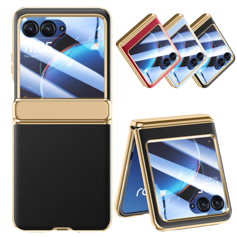 Load image into Gallery viewer, Motorola Moto Razr 40 Ultra Electroplated Chain Shockproof Plain Leather Essentials Series Case With Screen Protector - i-Station Mobile Phone & Electronic Device Repair and Accessories