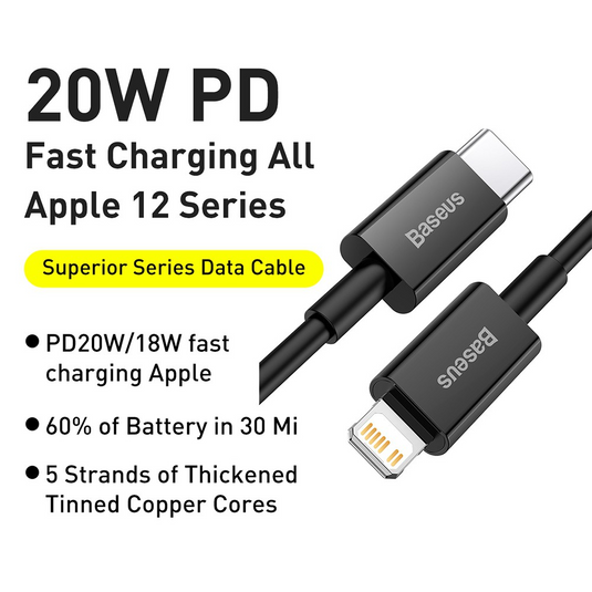 Baseus Superior Series Fast Charging Data Cable Type-C to iP PD 20W 1M - i-Station Mobile Phone & Electronic Device Repair and Accessories