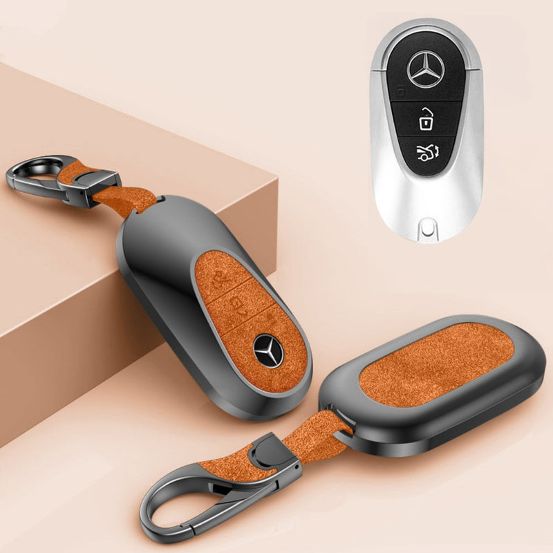 Load image into Gallery viewer, Mercedes Benz Aluminum Alloy Leather Car Key Fob Protection Case Cover For Benz A, C, E, S, G-Class, GLA, GLB, GLC, GLE, GLS, CLA, CLS, EQC - i-Station Mobile Phone & Electronic Device Repair and Accessories